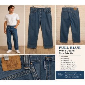 Full Blue Men’s Jeans Size 36x30 Relaxed Fit Straight Leg Denim Pants